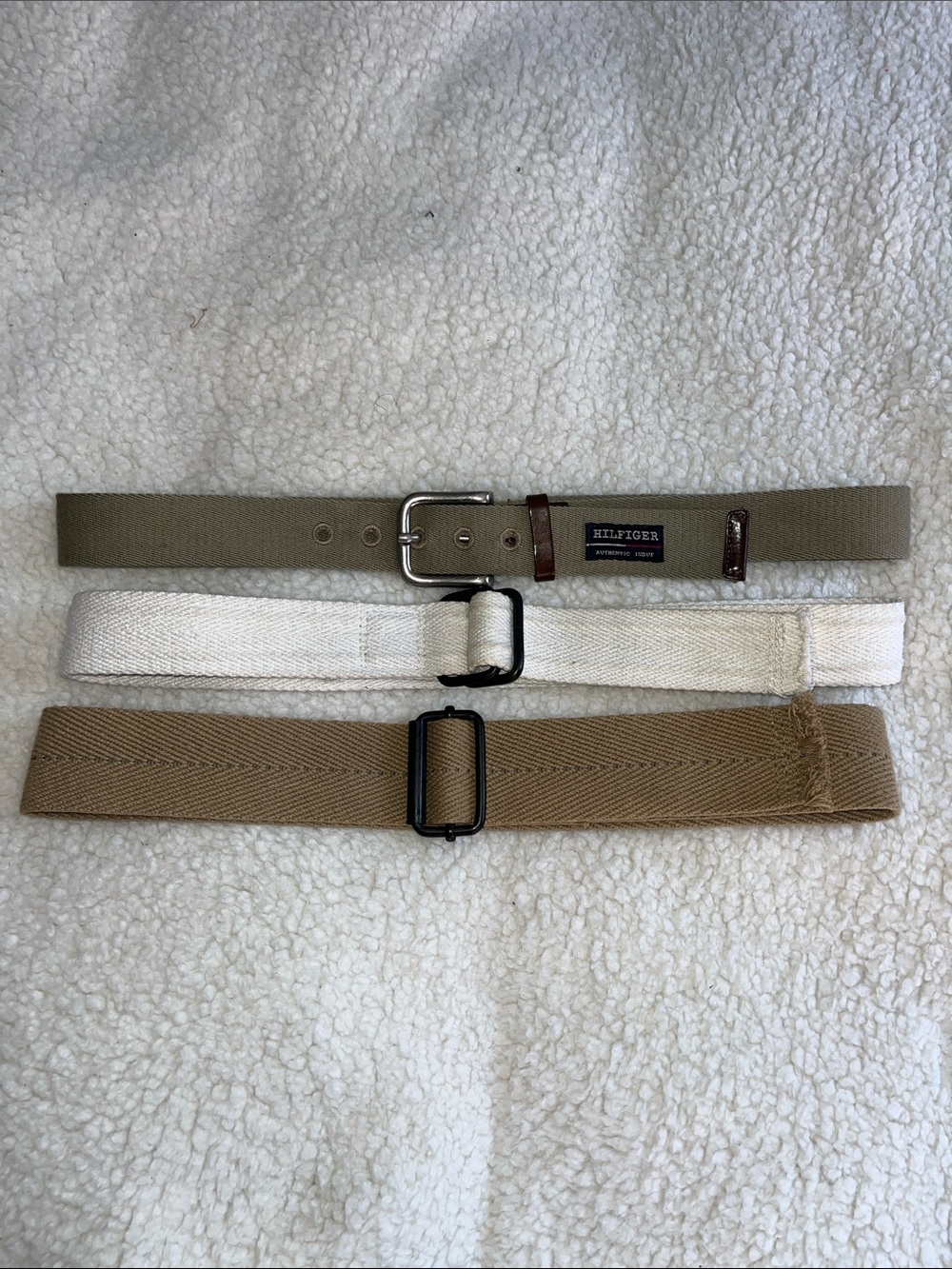 Set of 3 Casual Canvas Belts - Tan, White, Khaki, size 26-28